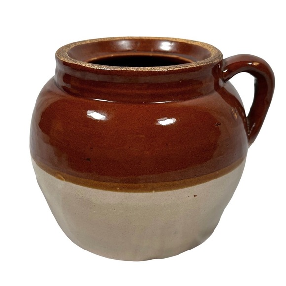 VINTAGE Robinson Ransbottom Crown 2-Toned Stoneware Bean Pot with Handle - Picture 8 of 8